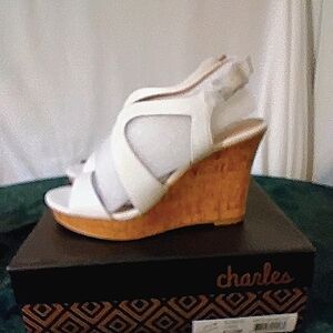 Charles by Charles David "Louis" White Cork Wedge Sandals/Heels size 8.5m